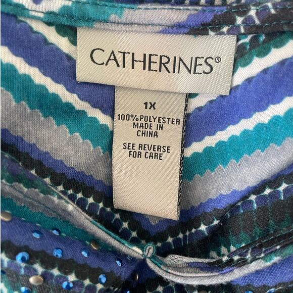 Catherines Women Tunic Top 1X Gem Detail‎ Casual Stretch Lagenlook Office Travel - Picture 2 of 11